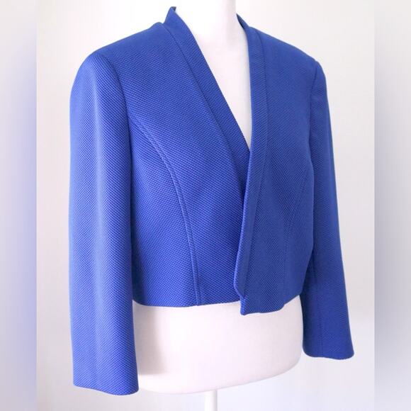 Kasper Royal Blue Cropped Open Front Lightweight Jacket - Picture 5 of 8